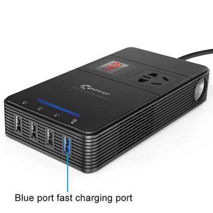XPower T1A 250W DC 12V to AC 220V Car Multi-functional Digital Display Power Inverter 4 USB Ports 8.0A Charger Adapter + Negative