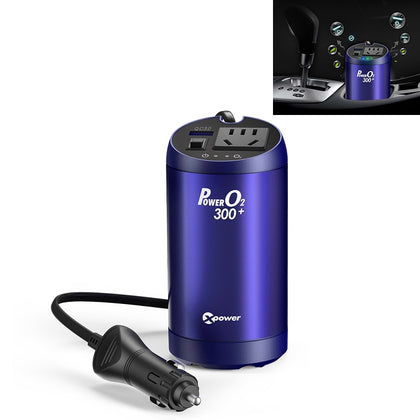 XPower T300 DC 12V to AC 220V Car Multi-functional Power Inverter 2.4A USB Charger Adapter + Negative Ions Air Cleaner (Blue)