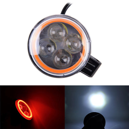 10W 6000K 800LM 4 LED White Motorcycle Headlight Lamp with Red Angle Eye Lamp, DC 9-36V