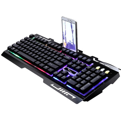 ZGB G700 104 Keys USB Wired Mechanical Feel RGB Backlight Metal Panel Suspension Gaming Keyboard with Phone Holder(Black)