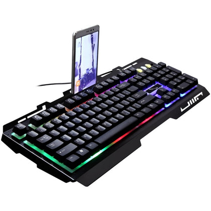 ZGB G700 104 Keys USB Wired Mechanical Feel RGB Backlight Metal Panel Suspension Gaming Keyboard with Phone Holder(Black)