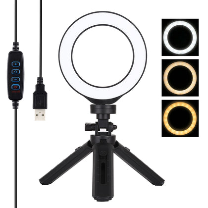 4.7 inch 12cm USB 3 Modes Dimmable LED Ring Vlogging Photography Video Lights + Pocket Tripod Mount Kit with Cold Shoe Tripod Bal