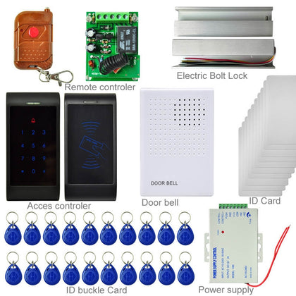 MJPT007 2 x Door Access Control System Kits + Electric Bolt Lock + 20 ID Keyfobs + 10 ID Cards + Power Supply + Door Bell + Remote
