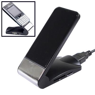 2 in 1 USB 2.0 Card Reader + Mobile Phone Holder, Support SD / TF / MS / M2 Card(Black)