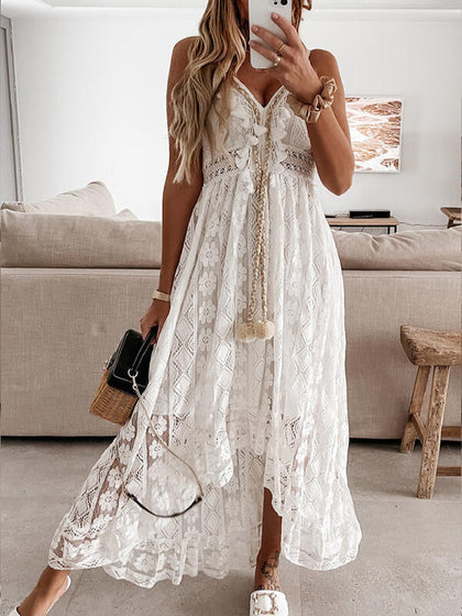 Maxi Dress off Shoulder  Spaghetti Strap White Beige Dress
