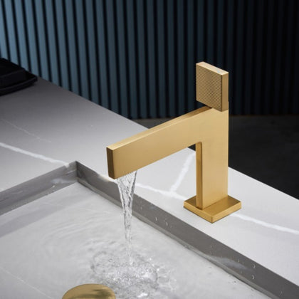 Brushed Gold Minimal Face Basin Single-hole Faucet Under-the-Stage Basin Light Luxury Household Faucet