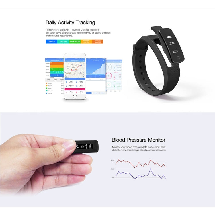 SMA-B2 Fitness Tracker Bluetooth 4.0 Smart Bracelet, IP67 Waterproof, Support Sports Modes / Heart Rate Monitor / Blood Pressure Monitor / Sleep Monitor(Black)