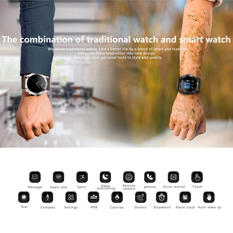 DTNO.1 S10 1.3 inches TFT Color Screen Smart Bracelet IP68 Waterproof, Leather Watchband, Support Call Reminder /Heart Rate Monitoring /Sleep Monitoring /Multi-sport Mode (Black)