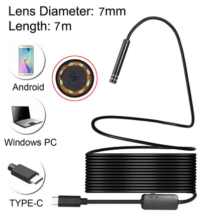 USB-C / Type-C Endoscope Waterproof IP67 Snake Tube Inspection Camera with 8 LED & USB Adapter, Length: 7m, Lens Diameter: 7mm