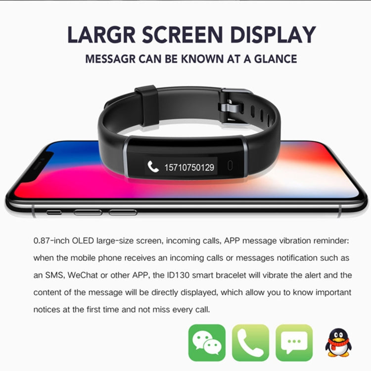 ID130 Fitness Tracker 0.87 inch OLED Screen Smartband Smart Bracelet, IP67 Waterproof, Support Sports Mode / Sleep Monitor / Remote Camera / Information Reminder (Purple)