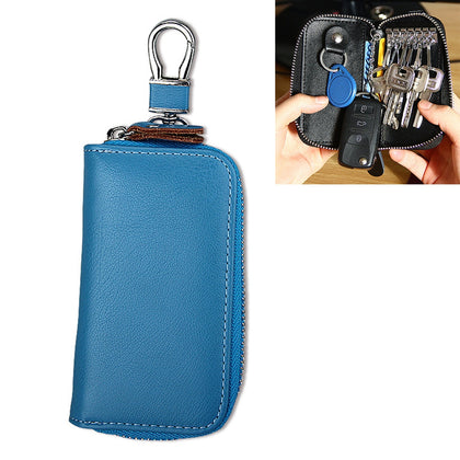 9092 Business Style Multifunctional Genuine Leather Zipper Car Key Bag(Blue)