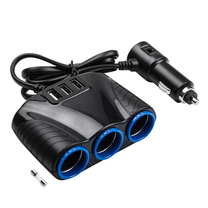 12-24V 3.1A 3 USB Ports & 3 Car Cigarette Lighter Sockets Car Charger