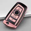 TPU One-piece Electroplating Full Coverage Car Key Case with Key Ring for BMW 3 Series / 5 Series (Pink)