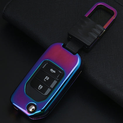 A Style Car Auto Buckle Key Shell Colorful Ring Zinc Alloy Car Chain Shell Car Key Shell Case for Honda, Random Color Delivery