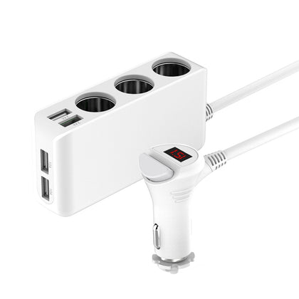 6.8A 80W Plastic Shell 3 Sockets in 1 Car Cigarette Lighter Car Charger Car Socket with 4 USB Ports and a Control Switch(White)