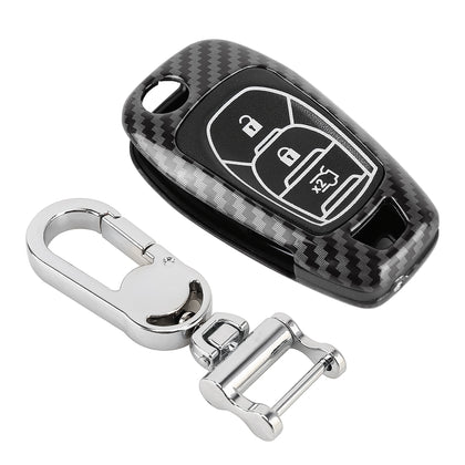 Carbon Fiber Texture Car Key Protective Cover Folding Key Accessories for Chevrolet Cruz 2018 (Black)