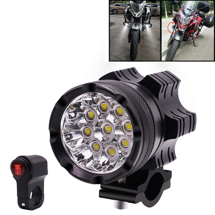 DC12V 5500LM 6000K 45W IP67 9 LED Lamp Beads Motorcycle Aluminum Alloy LED Headlight Lamps with Switch, Constantly Bright + Blasti