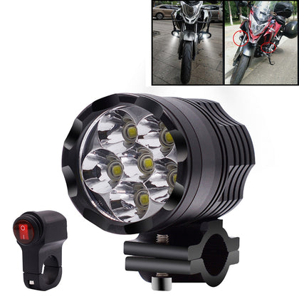 DC12V 4000LM 6000K 30W IP67 6 LED Lamp Beads Motorcycle Aluminum Alloy LED Headlight Lamps with Switch, Constantly Bright