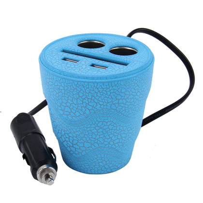 D-24 Crocodile Texture Car Cup Charger 2.1A/1A Dual USB Ports Car 12V-24V Charger with 2-Socket Cigarette and Card Socket