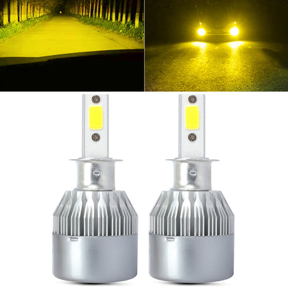 2 PCS  H3 18W 1800 LM 3000K IP68 Canbus Constant Current Car LED Headlight with 2 COB Lamps, DC 9-36V(Gold Light)