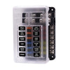 Independent Positive and Negative 1 in 12 Out 12 Way Circuit Blade Fuse Box Fuse Holder Kits with LED Warning Indicator for Auto Car Truck Boat