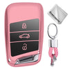 TPU One-piece Electroplating Full Coverage Car Key Case with Key Ring for Volkswagen New Magotan / New Passat (Pink)