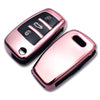 TPU One-piece Electroplating Opening Full Coverage Car Key Case with Key Ring for Audi A3 / Q3 (Pink)