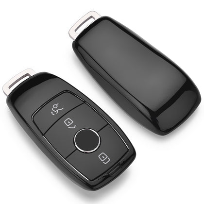 Electroplating TPU Single-shell Car Key Case with Key Ring for Mercedes-Benz E(Black)