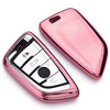 Electroplating TPU Single-shell Car Key Case with Key Ring for BMW X5 / X6 (Pink)