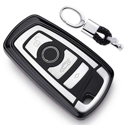 Electroplating TPU Single-shell Car Key Case with Key Ring for BMW 3 Series / 5 Series(Black)