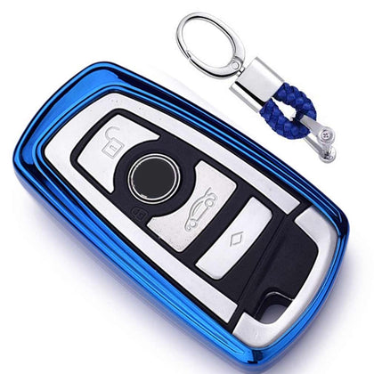 Electroplating TPU Single-shell Car Key Case with Key Ring for BMW 3 Series / 5 Series (Blue)