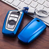 Electroplating TPU Single-shell Car Key Case with Key Ring for BMW 3 Series / 5 Series (Blue)