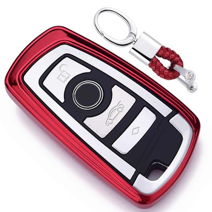 Electroplating TPU Single-shell Car Key Case with Key Ring for BMW 3 Series / 5 Series (Red)