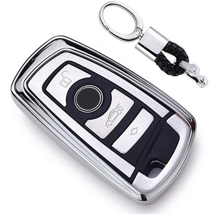 Electroplating TPU Single-shell Car Key Case with Key Ring for BMW 3 Series / 5 Series (Silver)