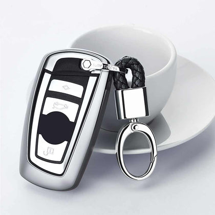 Electroplating TPU Single-shell Car Key Case with Key Ring for BMW 3 Series / 5 Series (Silver)