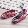 Electroplating TPU Single-shell Car Key Case with Key Ring for Porsche Cayenne / Cayman / Panamera (Pink)