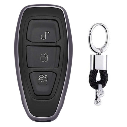 Electroplating TPU Single-shell Car Key Case with Key Ring for Ford FOCUS / KUGA / Mondeo / FIESTA (Black)
