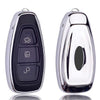 Electroplating TPU Single-shell Car Key Case with Key Ring for Ford FOCUS / KUGA / Mondeo / FIESTA (Silver)