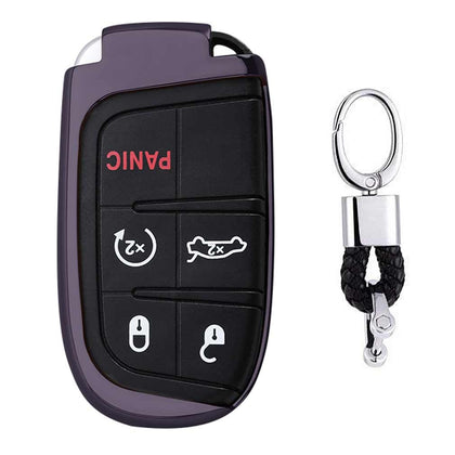 Electroplating TPU Single-shell Car Key Case with Key Ring for Jeep Compass / Cherokee / Renegade / Dodge / JCUV / Grand Cherokee