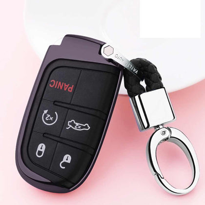 Electroplating TPU Single-shell Car Key Case with Key Ring for Jeep Compass / Cherokee / Renegade / Dodge / JCUV / Grand Cherokee