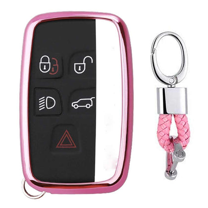 Electroplating TPU Single-shell Car Key Case with Key Ring for LAND ROVER Aurora / Discover God / Range Rover & JAGUAR (Pink)