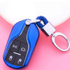 Electroplating TPU Single-shell Car Key Case with Key Ring for MASERATI Levante / Ghibli (Blue)