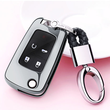 Electroplating TPU Single-shell Car Key Case with Key Ring for CHEVROLET CRUZE / AVEO & BUICK Hideo / XTGT / Regal / LACROSS (Silv