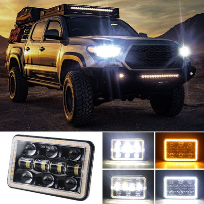 5 inch H4 DC 9V-30V 5000LM 6000K/3000K 45W IP67 Car Square Shape LED Headlight Lamps for Jeep Wrangler, with Aperture