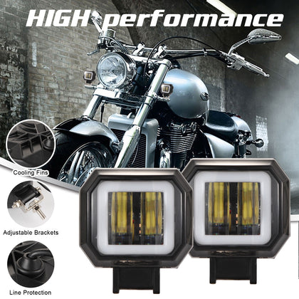 3 inch 13W 1000LM 6000K DC 10-80V IP68 Motorcycles Square Shape LED Spotlight Angel Eye Work Lights