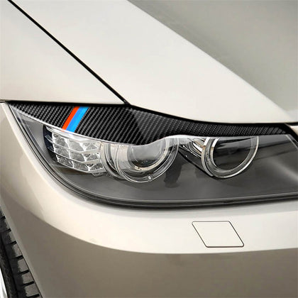 1 Pair Three Color Carbon Fiber Car Lamp Eyebrow Decorative Sticker for BMW E90 / 318i / 320i / 325i 2005-2008, Drop Glue Version