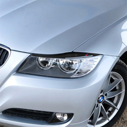 1 Pair Three Color Carbon Fiber Car Lamp Eyebrow Decorative Sticker for BMW E90 / 318i / 320i / 325i 2009-2012