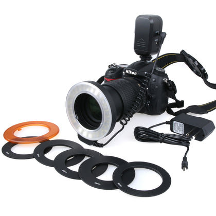 Circular LED Flash Light with 48 LED Lights & 6 Adapter Rings(49mm/52mm/55mm/58mm/62mm/67mm) for Macro Lens(White)