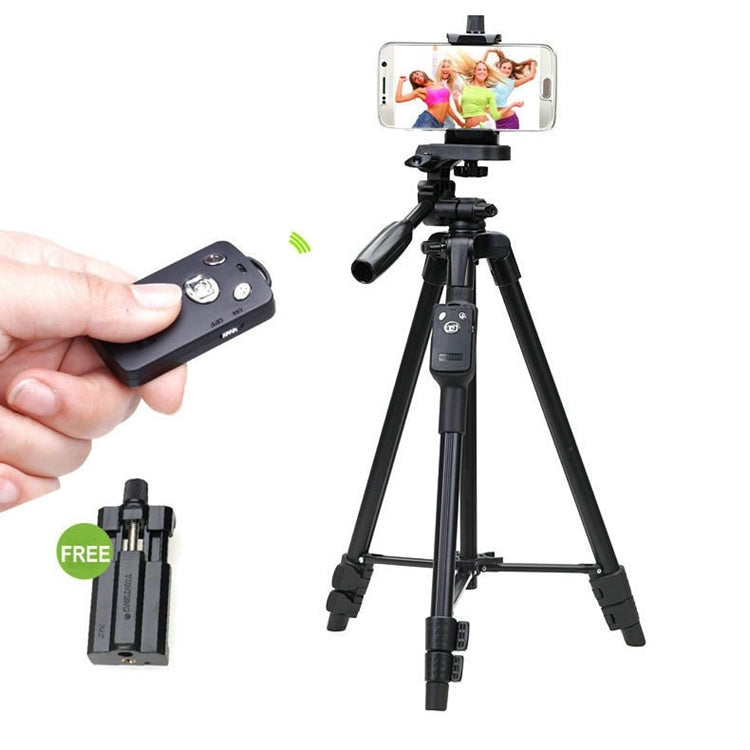 YUNTENG VCT-5208RM Aluminum Magnesium Alloy Leg Tripod Mount with Bluetooth Remote Control & Tripod Head & Phone Clamp for SLR Cam