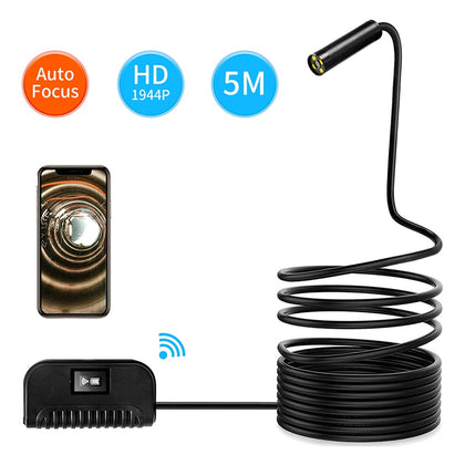 5.0MP Auto Focus Camera WiFi Endoscope Snake Tube Inspection Camera with 4 LEDs, IP68 Waterproof, Lens Diameter: 14.2mm, 3.5m Hard